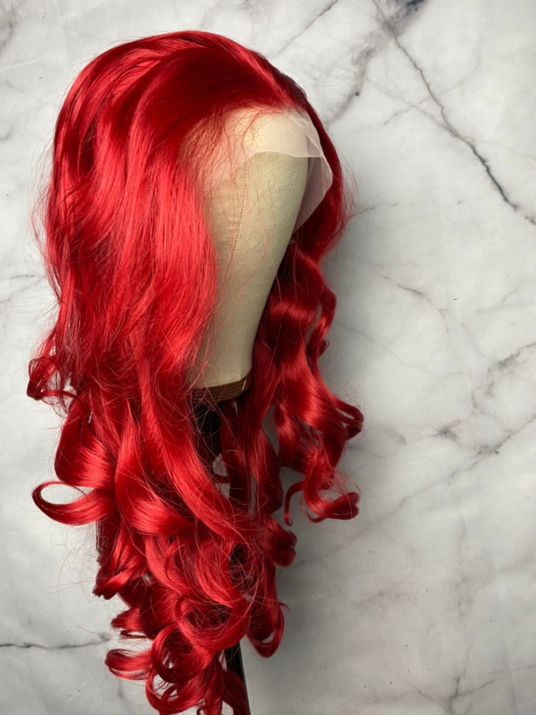 Ariel Mermaid Red Wig,Red Lace Wig,Long Wavy Red Hair Wig,Lace Front Wig,Bright Red Wigs,Rose Red Lace Wigs