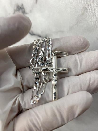 Men's Genuine 925 Sterling Silver Italian Crucifix Cross Necklace