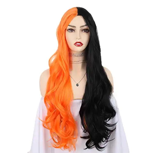 Half Black Half Orange Long Straight Synthetic Wig Sheer Beaut