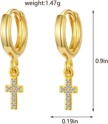 Cross CZ 18K Gold Plated Huggie Small Hoop Earrings