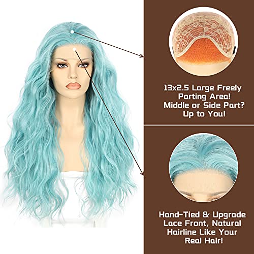 22 Inch Blue Free Part Lace Front Loose Curly Wigs