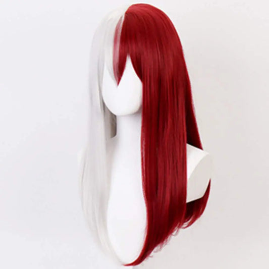 Split Dye Straight Half White Red Hair Wigs With Bangs