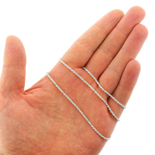 .925 Solid Sterling Silver 2MM Rope Diamond-Cut Link Necklace