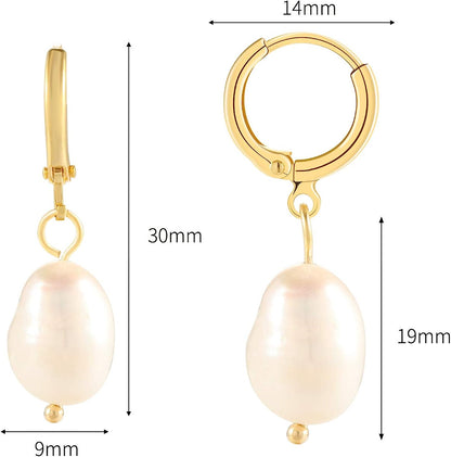 Gold Pearls Huggie Small Hoop Earrings