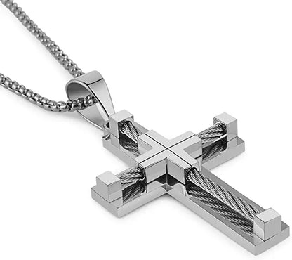 Silver Stainless Steel Men's Cross Necklace