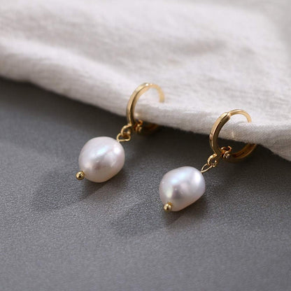Gold Pearls Huggie Small Hoop Earrings