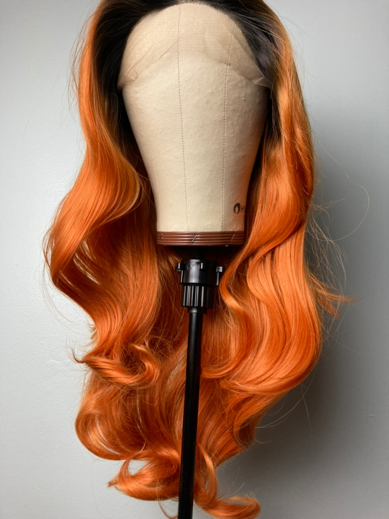 Long Ombr Dark Rooted Ginger Orange Cooper Hair 13x4 Lace Front