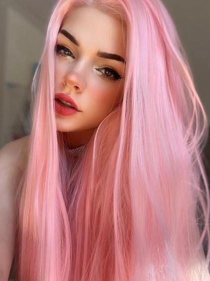 Long Straight T Part Lace Front Wig Pink Wigs Sheer Beaut Jewelry