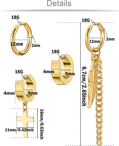 Gold Stainless Steel Cross Earrings Set