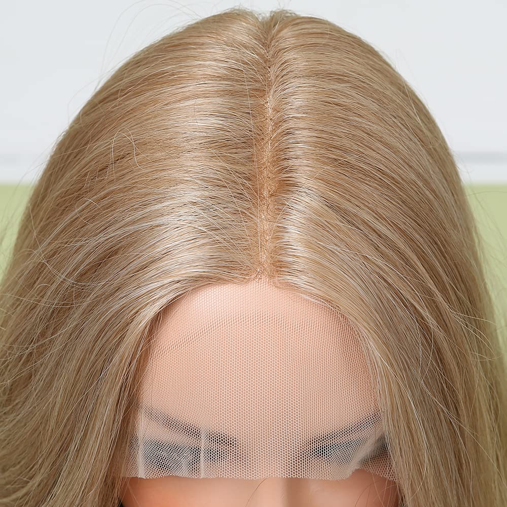 Ash Gray Blonde Wavy Middle Part Lace Wigs