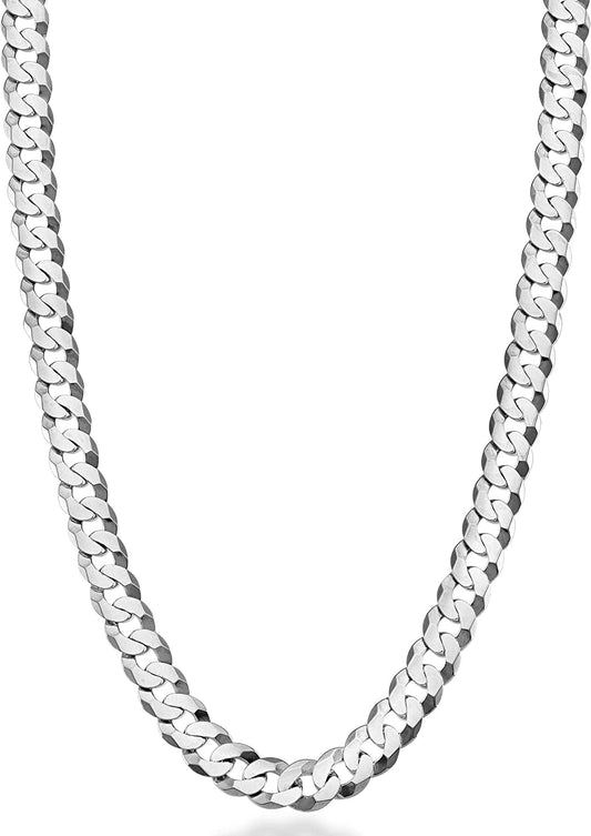 Solid 925 Sterling Silver Italian 7mm Diamond Cut Cuban Link Curb Chain Necklace for Men Women