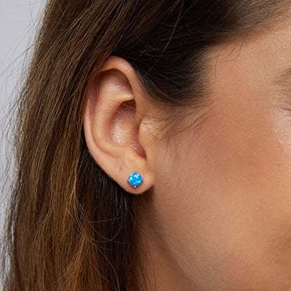 925 Sterling Silver Blue Opal Stud Earrings