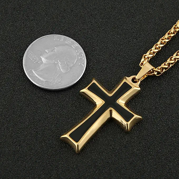 Men's Gold Stainless Steel Cross Pendant Necklace