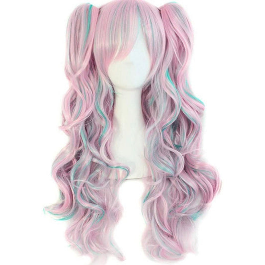 PINK/BLUE Long Curly 2-Ponytails Full Wig