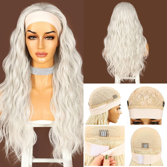 Platinum Blonde Long Wavy Headband Wigs