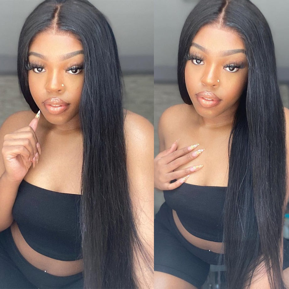 30 Inch HD Straight Long Human Hair Lace Front Wig