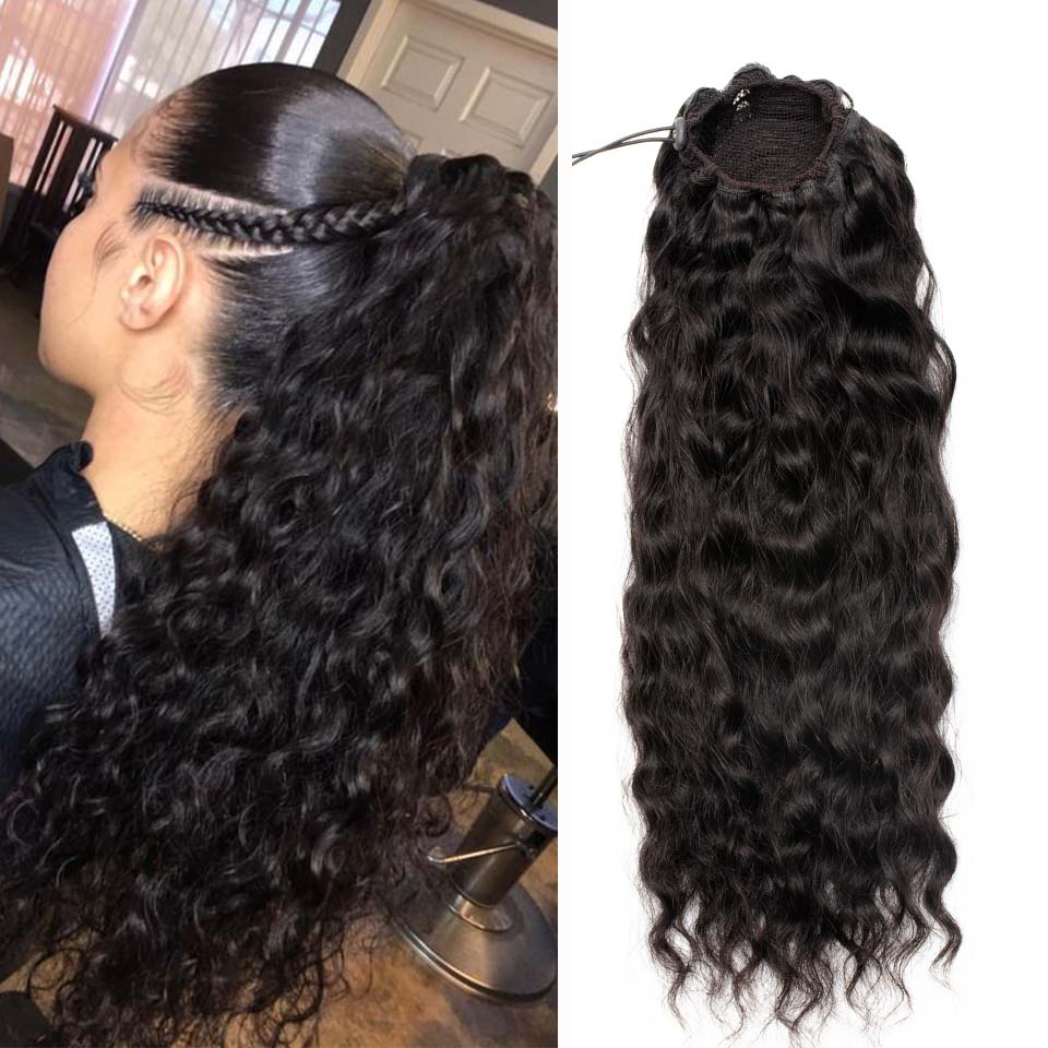 120g Brazilian Deep Wave Drawstring Clip-In Curly Curly Frontal Ponytail Extension - Human Hair