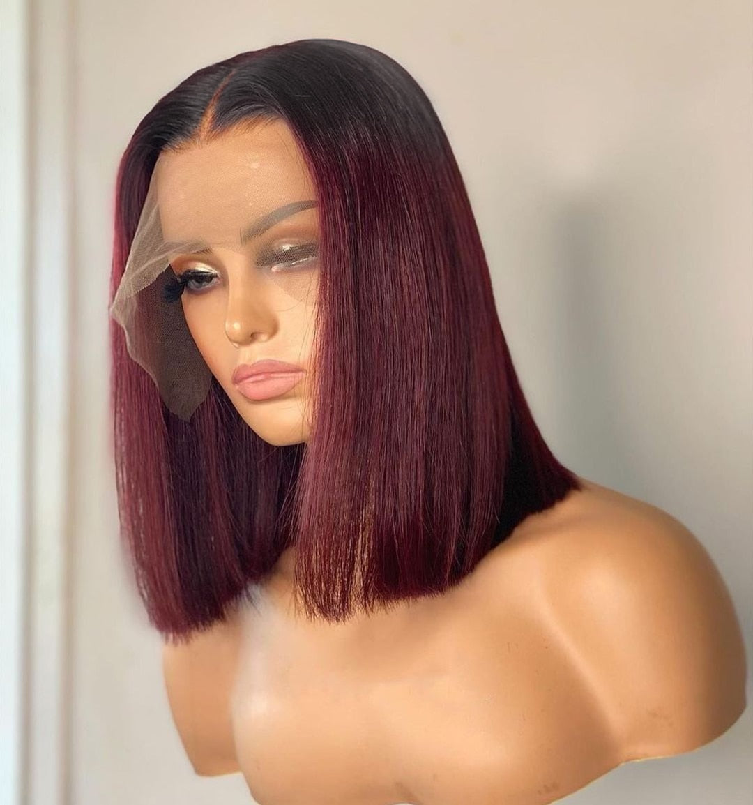 Short Bob 13x6 Lace Front Human Hair Wig 1B 99J Burgundy Hair