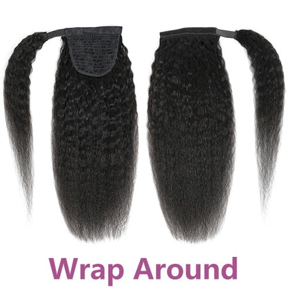 Afro Kinky Straight Ponytail Remy Human Hair Extension