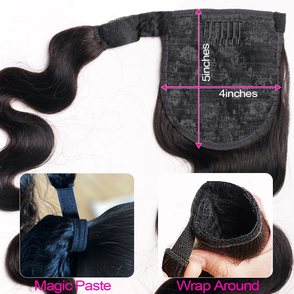 Wrap Around Ponytail Human Hair Brazilian Pony Tail Extensions