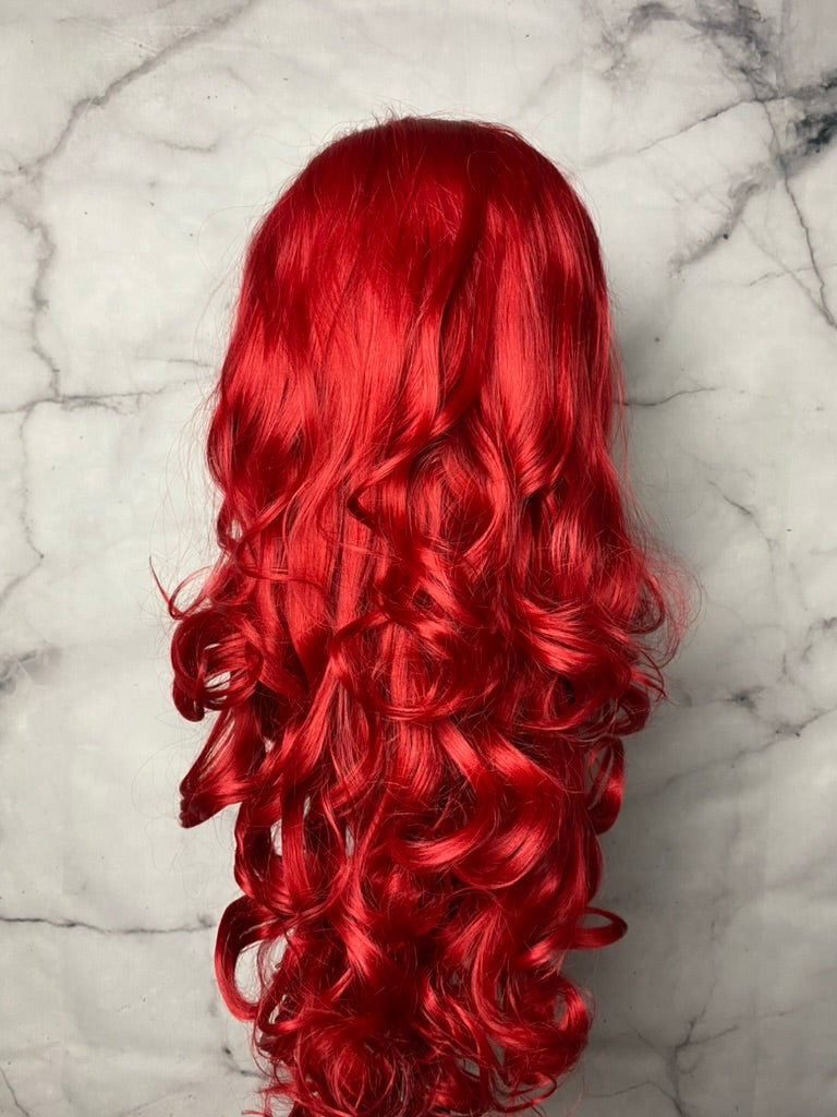 Ariel Mermaid Red Wig,Red Lace Wig,Long Wavy Red Hair Wig,Lace Front Wig,Bright Red Wigs,Rose Red Lace Wigs\