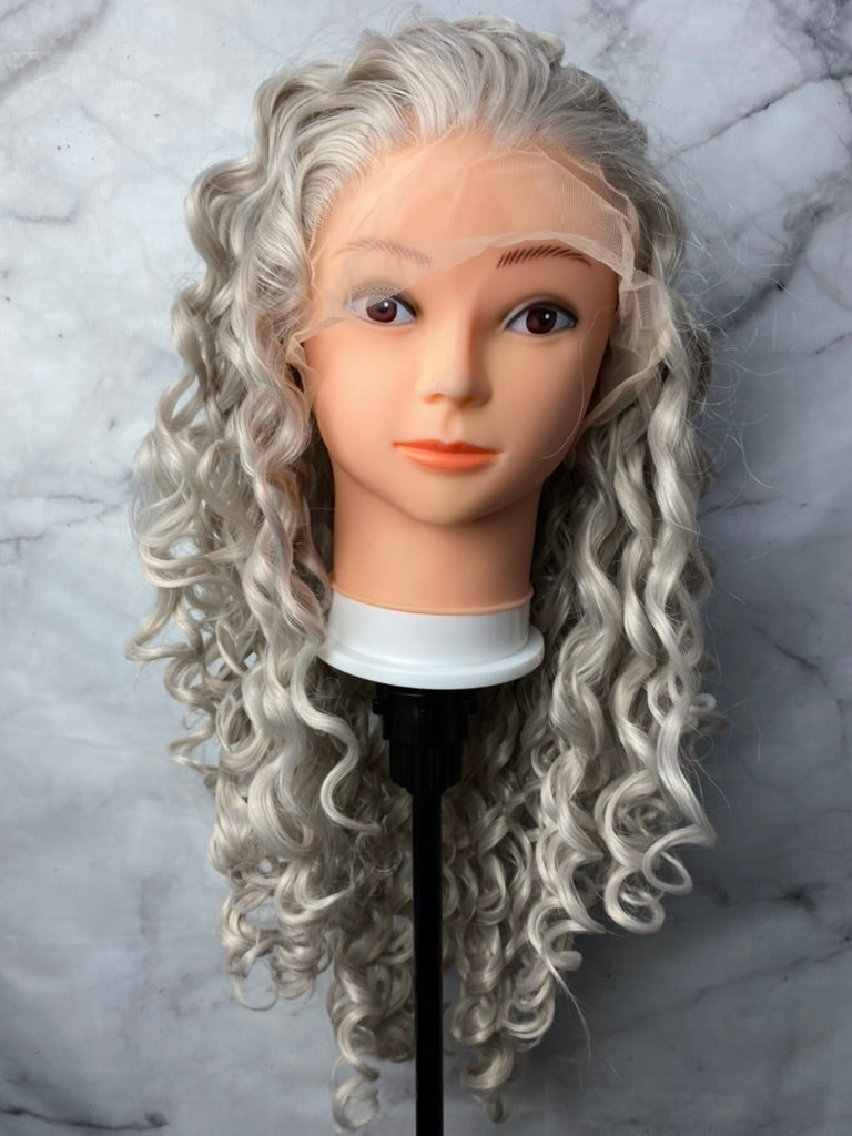 Silver Grey Wig -Kinky Curly Lace Front Synthetic Wig