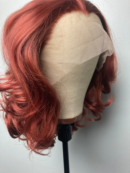 Short Bob Auburn Copper Wavy Lace Front Wig