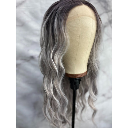 Black SliverWig,Grey Lace Front Wig