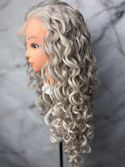 Gray Curly Lace Front  Wig