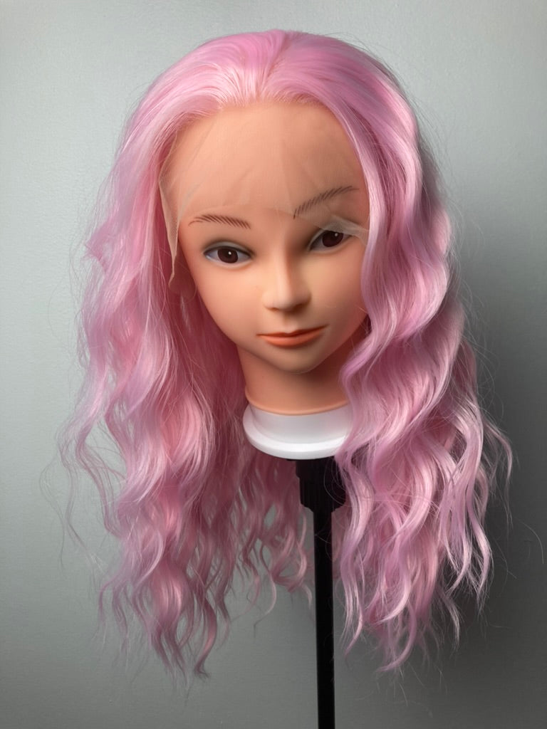 Curly Short Bob Shoulder Length Lace Front Wig Pink Wig