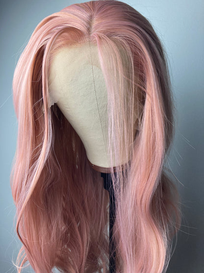 Wavy Rose Gold Synthetic Lace Wig