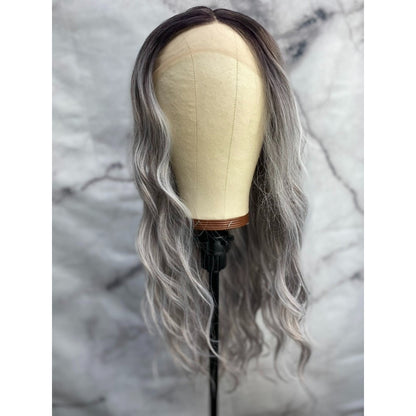 Black SliverWig,Grey Lace Front Wig