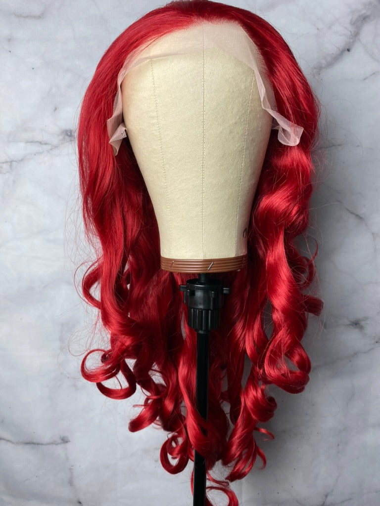 Ariel Mermaid Red Wig,Red Lace Wig,Long Wavy Red Hair Wig,Lace Front Wig,Bright Red Wigs,Rose Red Lace Wigs