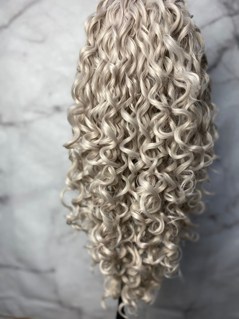 Silver Grey Wig -Kinky Curly Lace Front Synthetic Wig