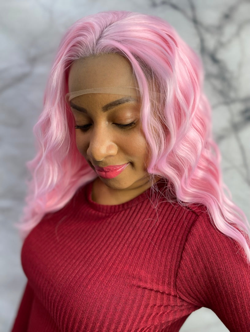 Pink Synthetic Lace Front Wig