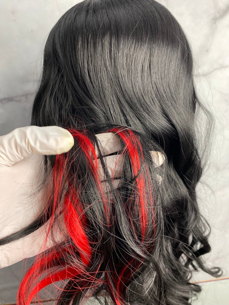 Long Body Wave Wig with Side Part Synthetic lace wig Red Highlights Hairstyles  Body Wave Lace Front Wig Highlights Wig Highlight Lace Front Wig
