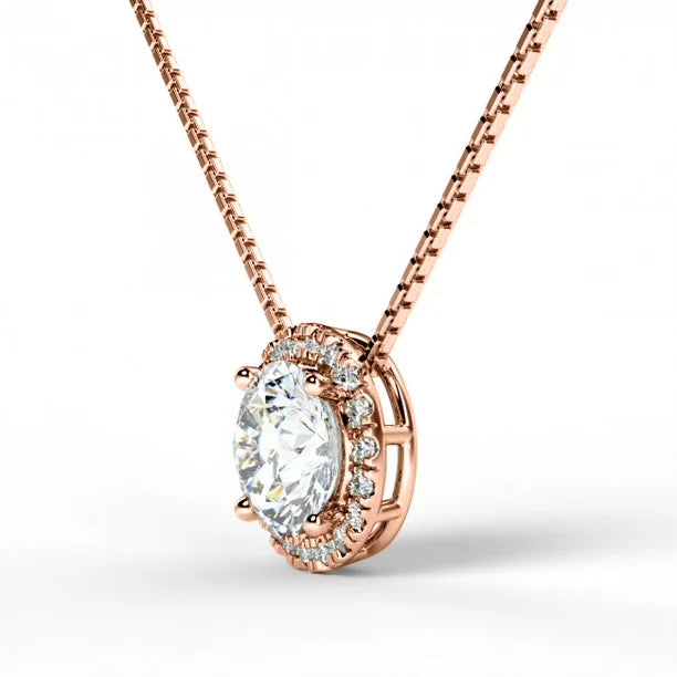 18k White Gold Solitaire 1.25 Carat Round Cut Halo Pendant Necklace rose gold chain