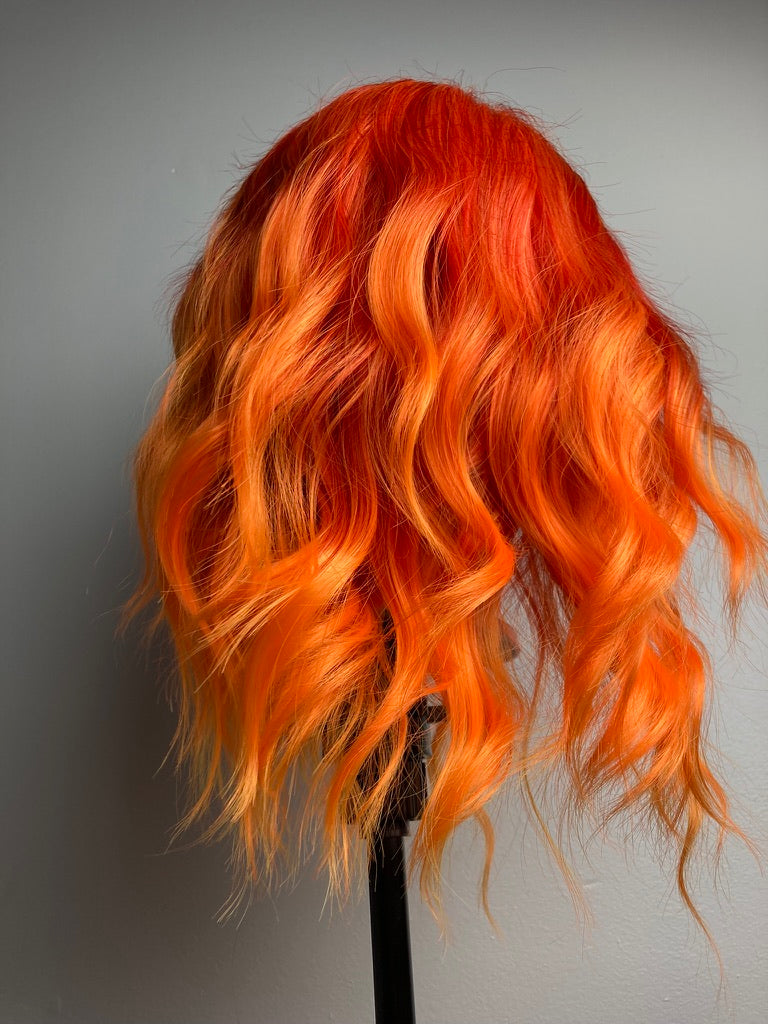 Middle Part Orange Short Bob Cosplay Wig
