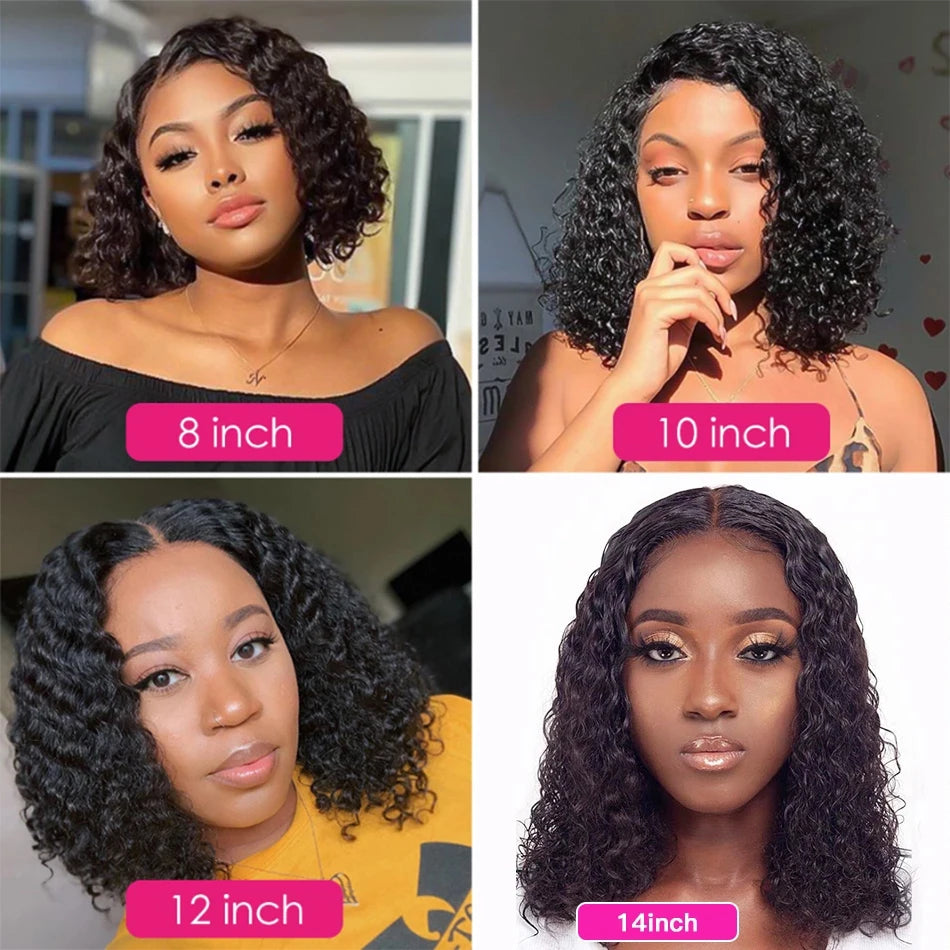 Brazilian Deep Wave Bob Wig 13x4 Lace Frontal Wig Human Hair Natural Hairline Remy Short Curly Closure Wig Preplucked Baby Hair