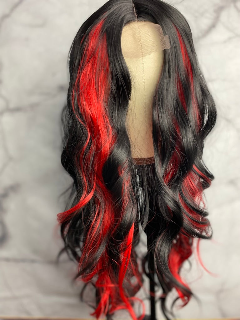 Get the Chic Look with a Black Wig Red Highlights Cosplay Hair