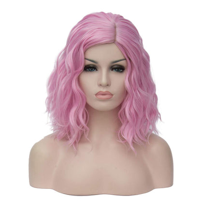 light pink wigHAIR Synthetic Curly Bob Wig with Bangs Short Bob Wavy Hair Wigs Wine Red Color Wigs for Women Bob Style Synthetic Heat Resistant Bob Wigs.