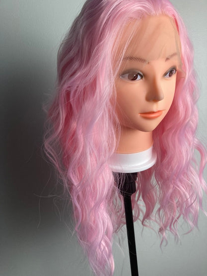 Curly Short Bob Shoulder Length Lace Front Wig Pink Wig