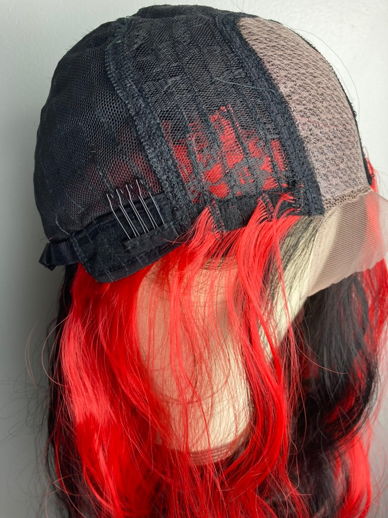 Black Wig With Red Streak Lace Wig