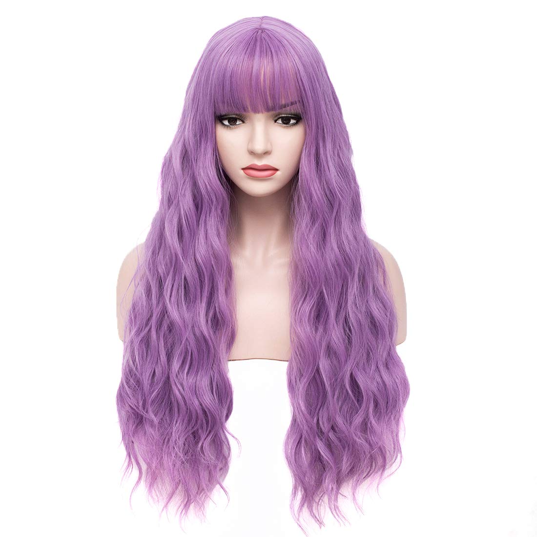 purple wig lavendar wig,Cosplay Wig Curly Wavy Blonde Hair Wig with Bangs