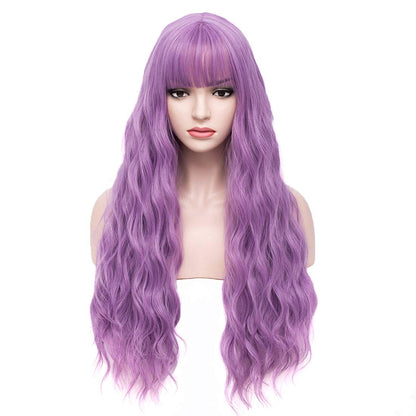 purple wig lavendar wig,Cosplay Wig Curly Wavy Blonde Hair Wig with Bangs