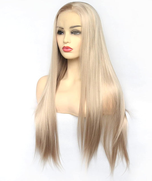Long Silky Ash Blonde Lace Front Wigs