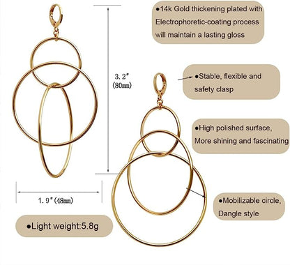 3 Serial Circle Dangle Earrings