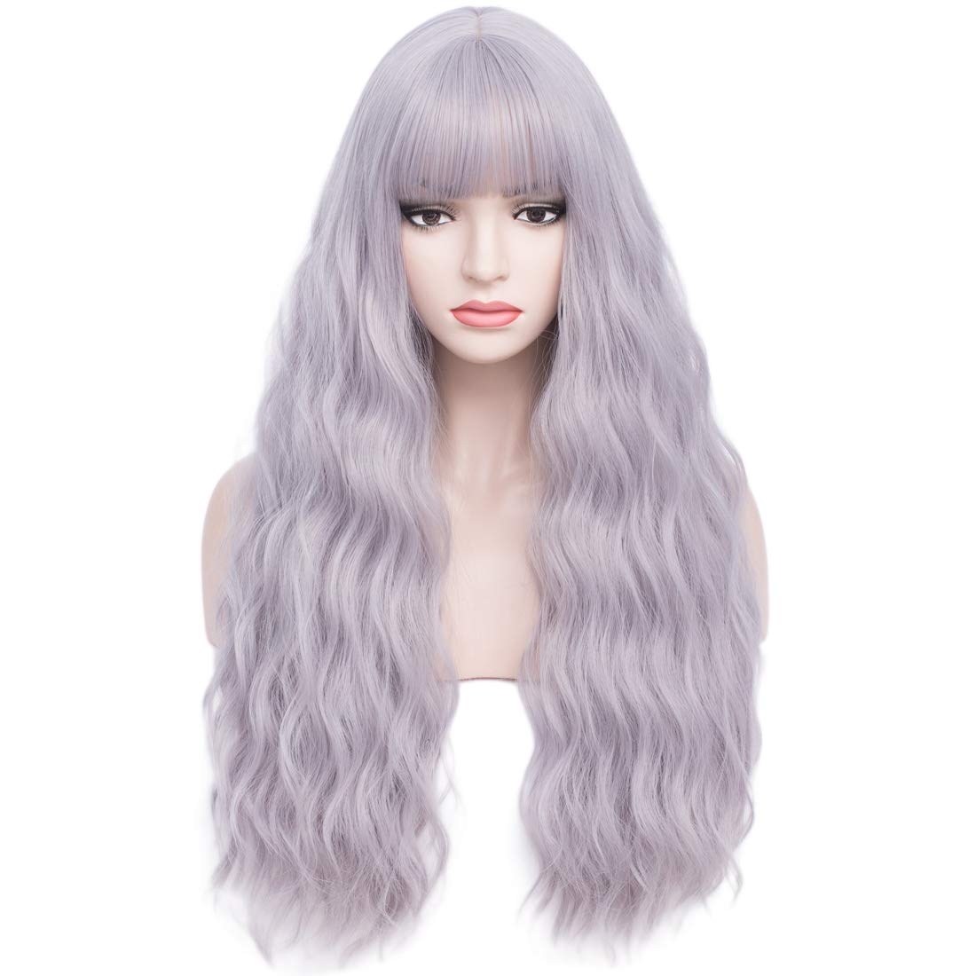 grey wig with bangs,silver wig ,silver wig with bangs ,cosplay wigCosplay Wig Curly Wavy Blonde Hair Wig with Bangs