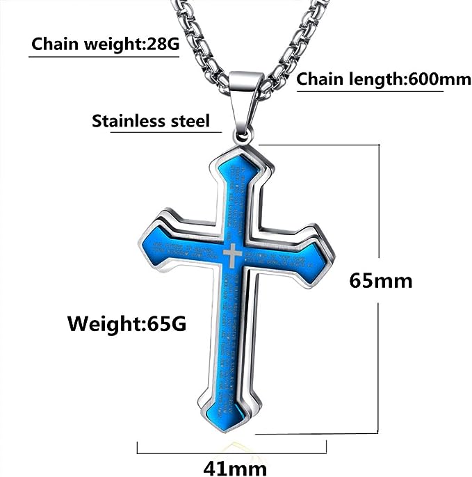 e Large Stainless Steel Cross Pendant Necklace for Men Women