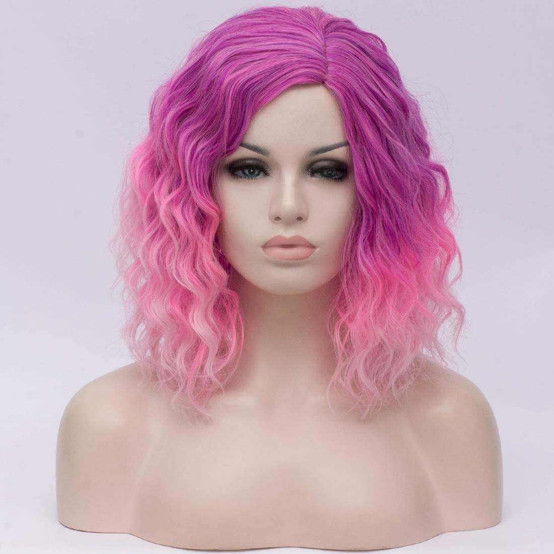 ombre pink purple wig wavy wig cosplay wig HAIR Synthetic Curly Bob Wig with Bangs Short Bob Wavy Hair Wigs Wine Red Color Wigs for Women Bob Style Synthetic Heat Resistant Bob Wigs.